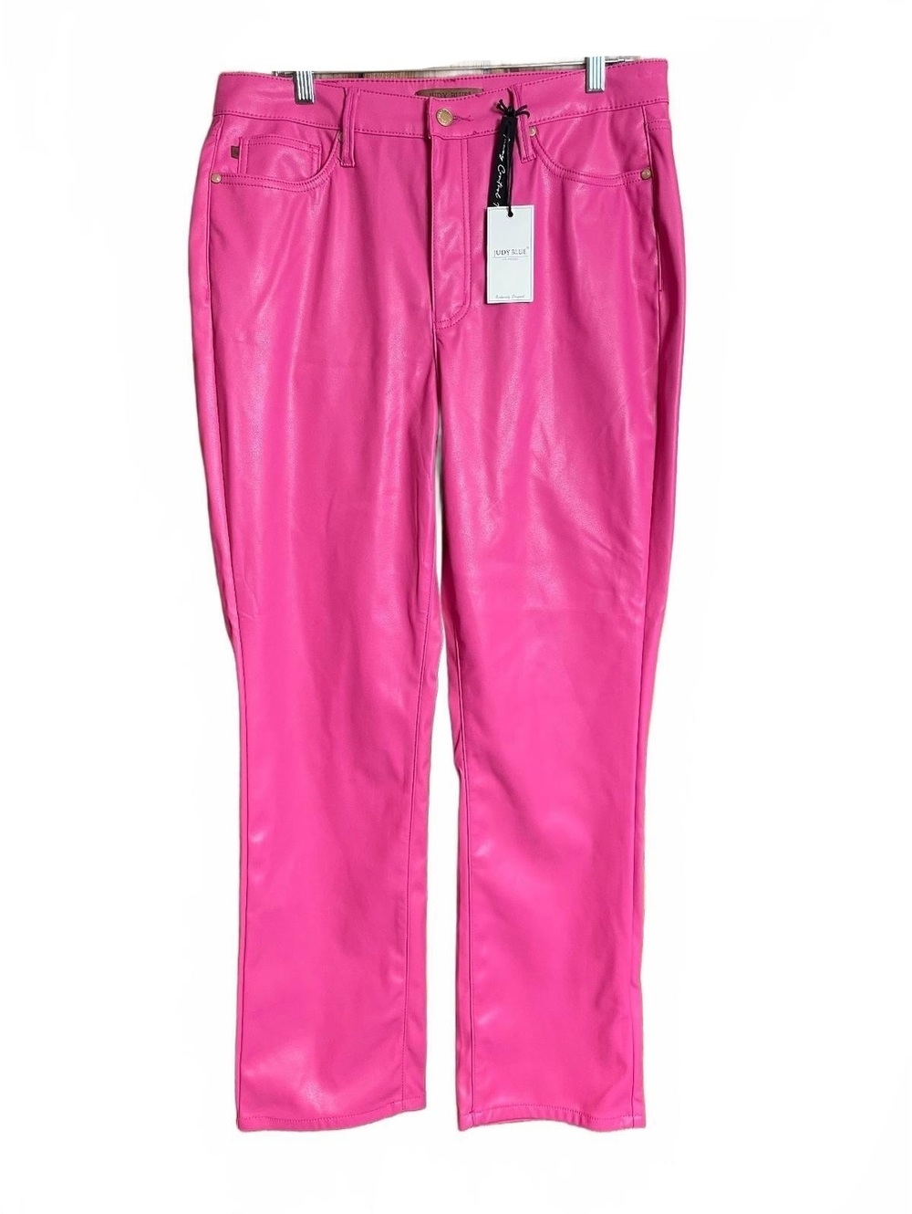 Judy Blue NWT high-rise pink faux leather pants 13